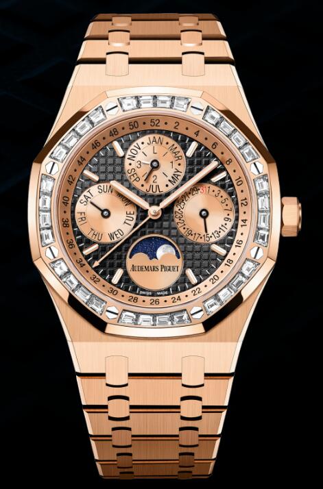 Replica AP Watch Audemars Piguet Royal Oak Perpetual Calendar 41 Pink Gold - Baguette Black 26614OR.ZZ.1220OR.01